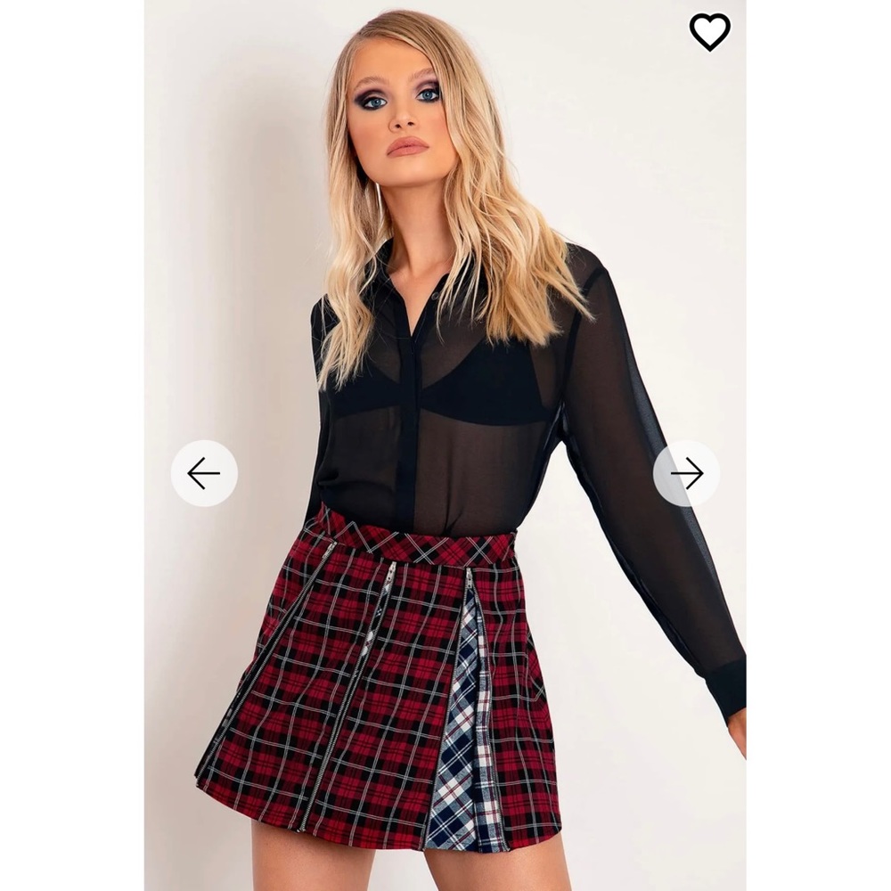 NWT Size 8 Black Milk PLAID CHERRY VS PLAID NAVY ZIP MINI SKIRT